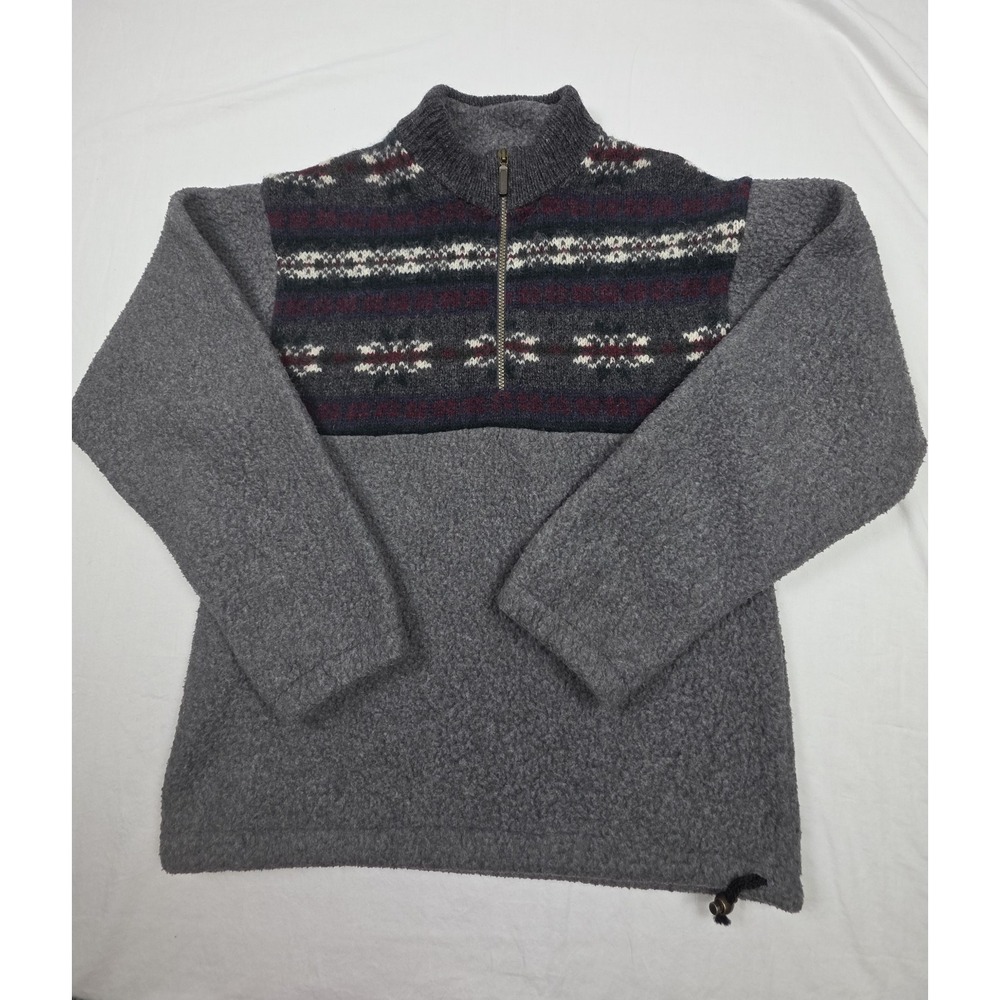 LL Bean Vintage Small Fair Isle Wool & Sherpa 1/4 Zip Sweater Jacket Made In USA